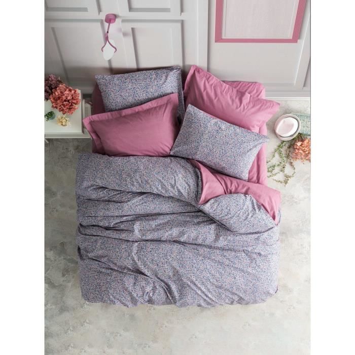 Juego de ropa de cama: 1 funda nórdica de 220 x 240 cm + 2 fundas de almohada de 60 x 60 cm - 100 % algodón reforzado - Rosa