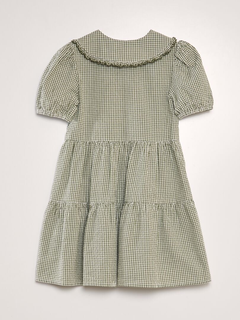 Geruite jurk met ruches - KHAKI