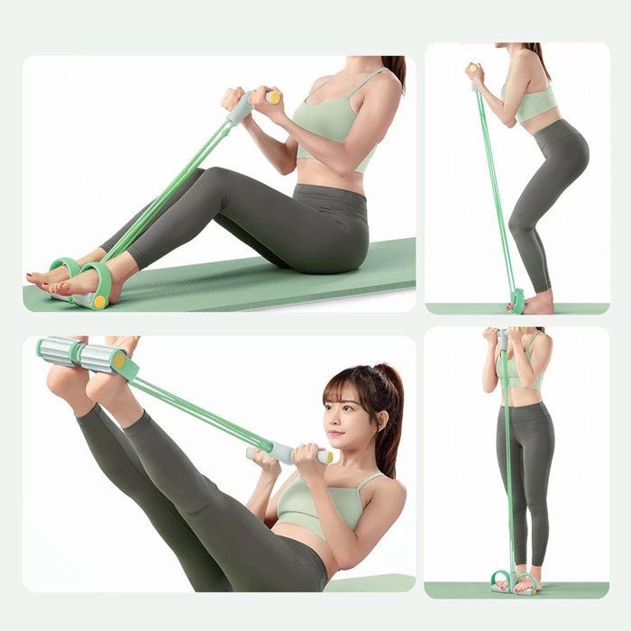 Aparelho para treinamento abdominal - Máquina de exercícios abdominais - Fortalecimento muscular - 4 tubos - Corda elástica - Equipamento esportivo -