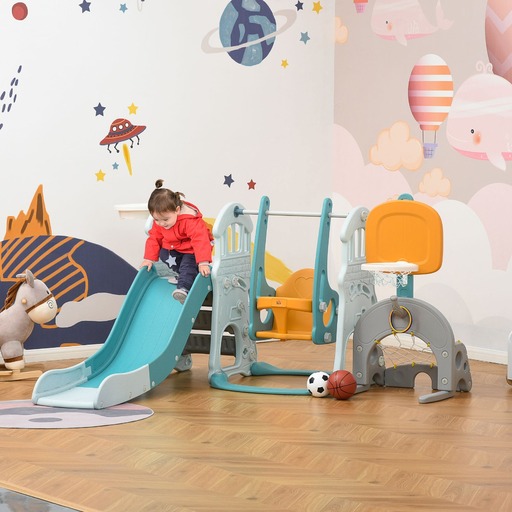 Homcom Kinderschaukel mit Rutsche und 2 mehrfarbigen Basketballkörben