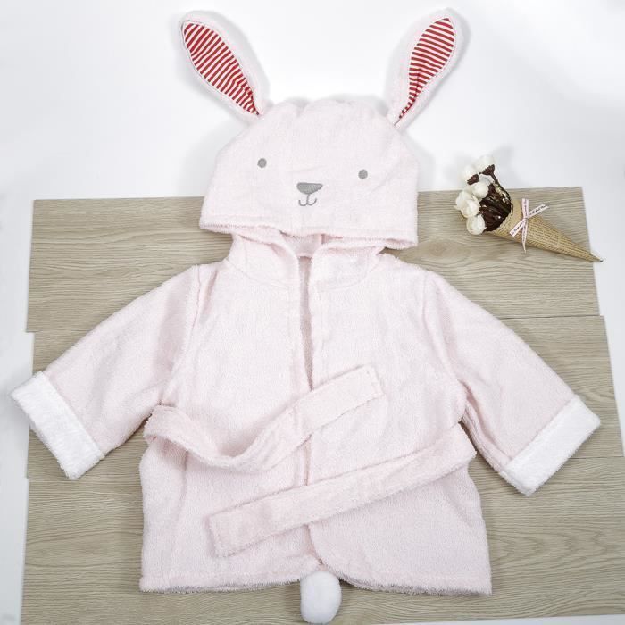 Peignoir Serviette Sortie de bain drap Couverture pour bébé Mignon Animal lapin rose