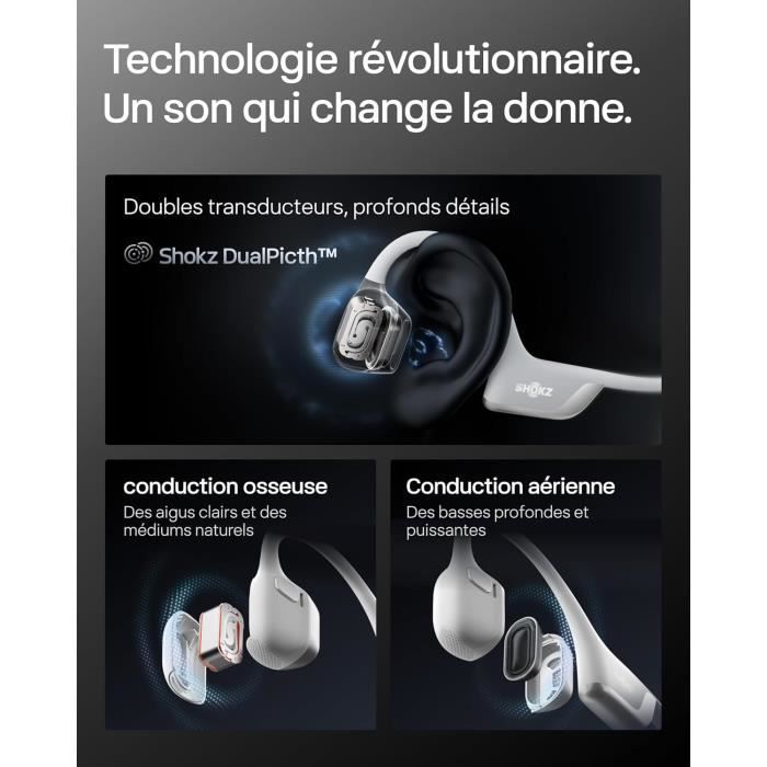 Auriculares de conducción ósea - SHOKZ - OpenRun Pro 2 - Bluetooth 5.3 - 12 horas de autonomía - Plateado