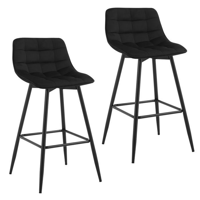 WOLTU Juego de 2 taburetes de bar con reposapiés, taburetes de bar/bistro, asiento de terciopelo, patas de metal, negro.