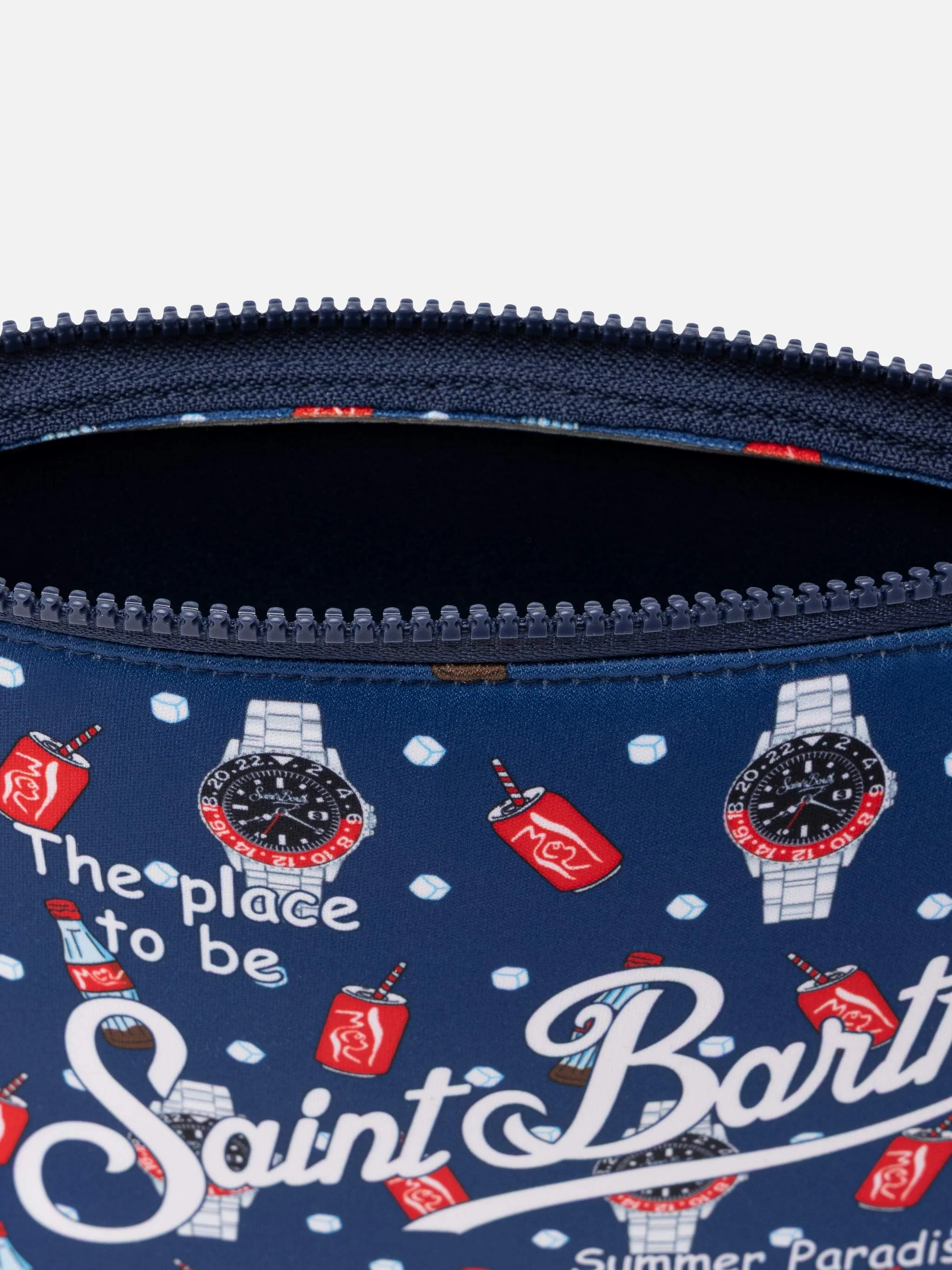Aline scuba clutch tas met horloge- en cola-print