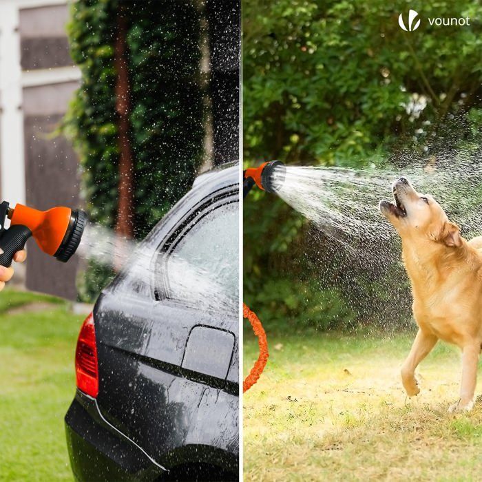 Manguera de jardín extensible VOUNOT® de 45 m, color naranja - 10 modos - Conector y bolsa de almacenamiento incluidos - Flexible y a prueba de fugas