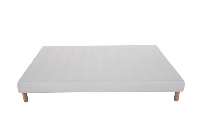 Base de cama tapizada - 160x200 - 12 listones de pino macizo - Blanca - Patas incluidas - ELITE