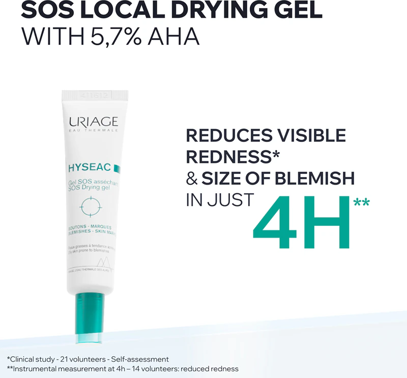Uriage Hyseac SOS Gel Secativo, gel tópico para acne e imperfeições da pele.