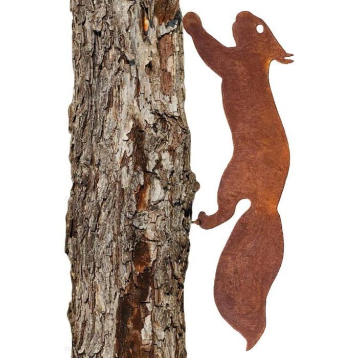Decoración de jardín de metal OKZ - Ardilla - 32 cm - Pátina de óxido natural - Fácil de montar - Para uso exterior