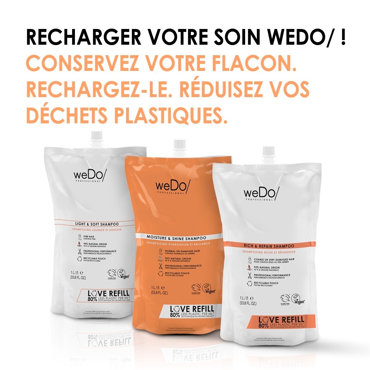 WEDO/ PROFESSIONAL Shampoing Vegan Hydratation et Brillance recharge cheveux normaux et abîmés