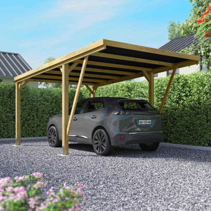 Carport aus Holz für 1 Auto, 16,5 m², 4 Pfosten, 12 x 12 Zoll