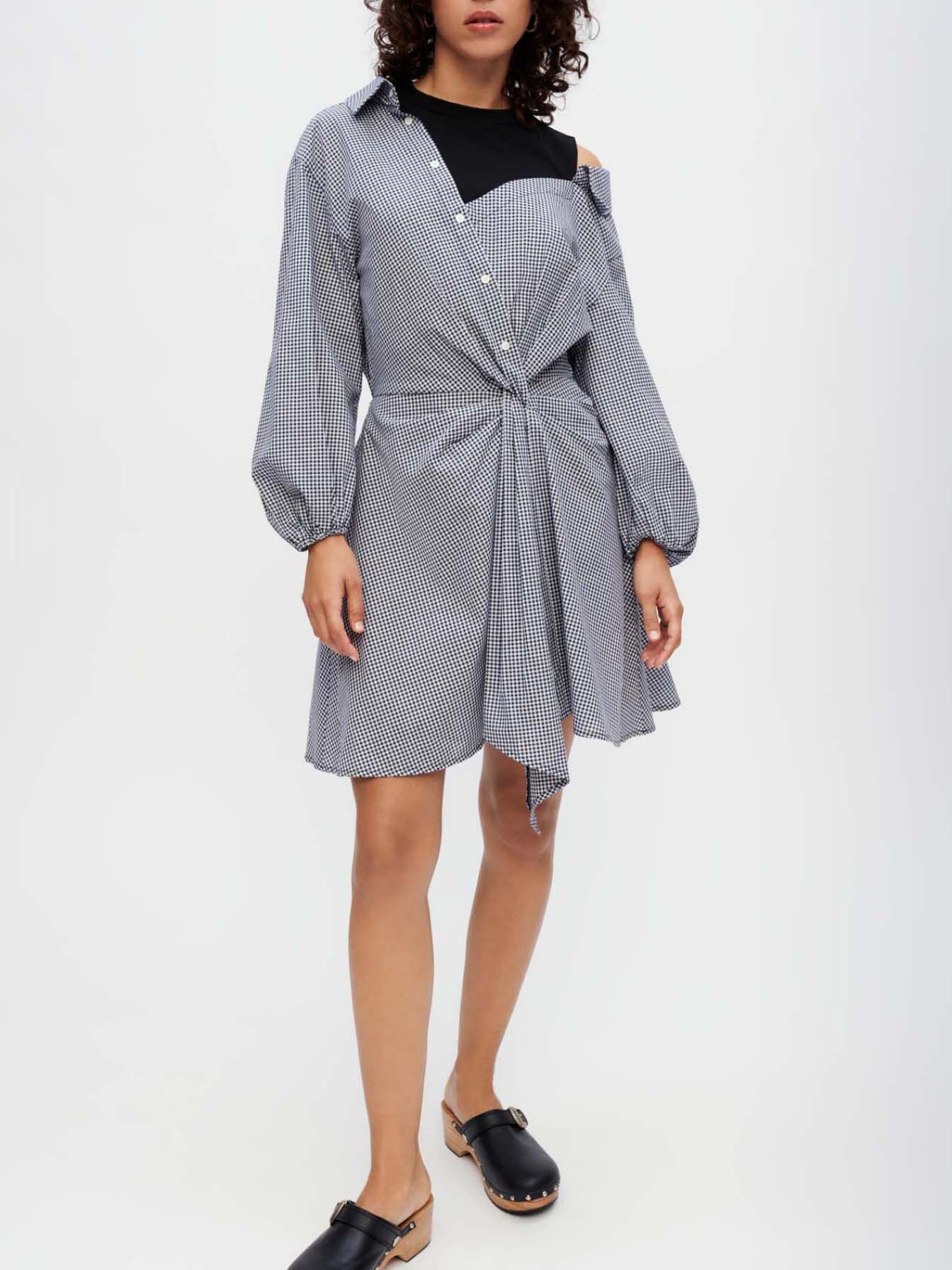 Rochie cămașă Trompe l'oeil - Marine / Ecru
