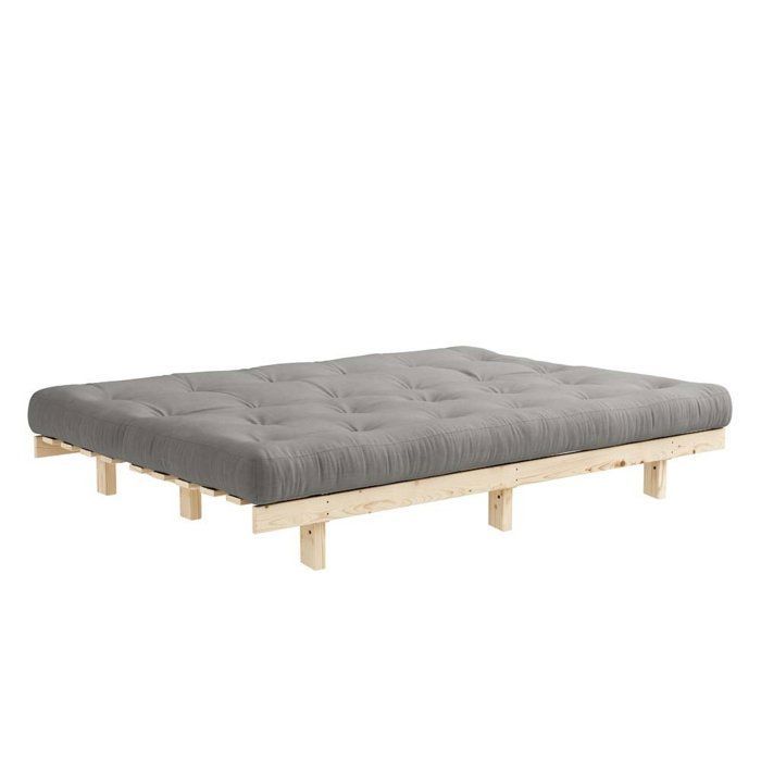 Banquette convertible futon LEAN bois de pin coloris gris 130x200 cm