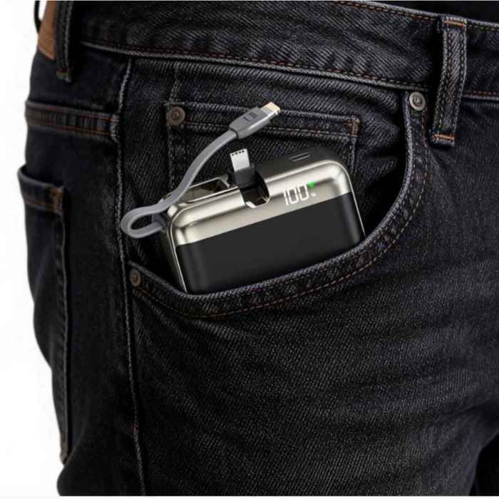 Compacte powerbank van 20000 mAh met geïntegreerde USB-C-aansluiting, 22,5 W snelladen, LED-display, 3 uitgangen, zwart