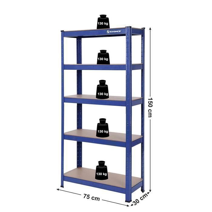 Estantería metálica SONGMICS con 5 estantes, alta resistencia (650 kg), 75 x 30 x 150 cm, azul.