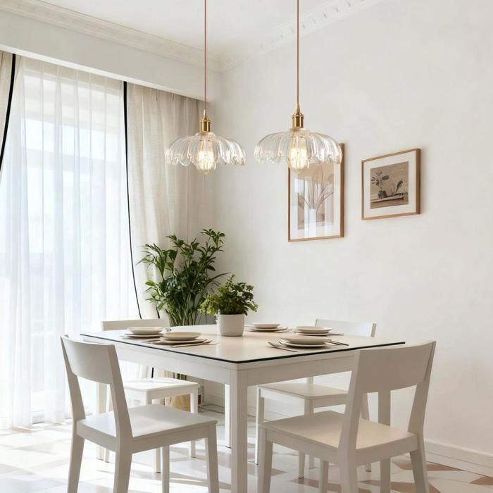 iDEGU Lustre Moderne en Verre,Suspension Luminaire Vintage Abat-jour Design Fleurs Transparente E27 Lampe de Plafond Style Nordique