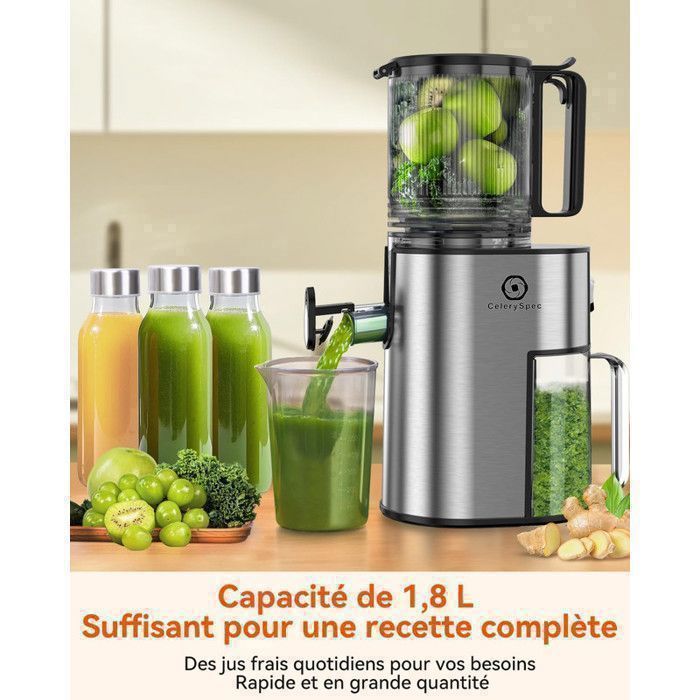 Extracteur de jus - Extracteur de jus fruits et légumes - Goulotte 130 mm - 1,8 L - 250 W, Sans BPA
