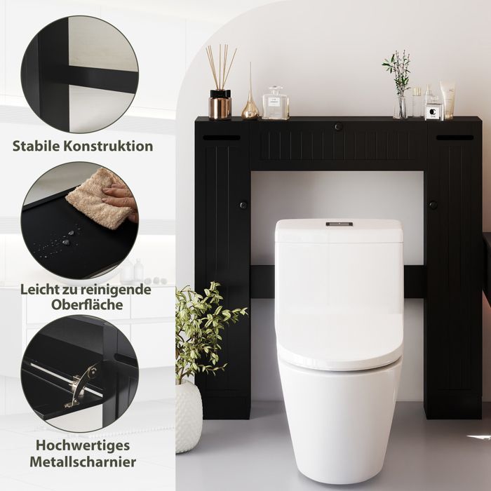 Armario de baño COSTWAY con estantes ajustables y portarrollos de papel higiénico, 89 x 19,5 x 99 cm, negro.