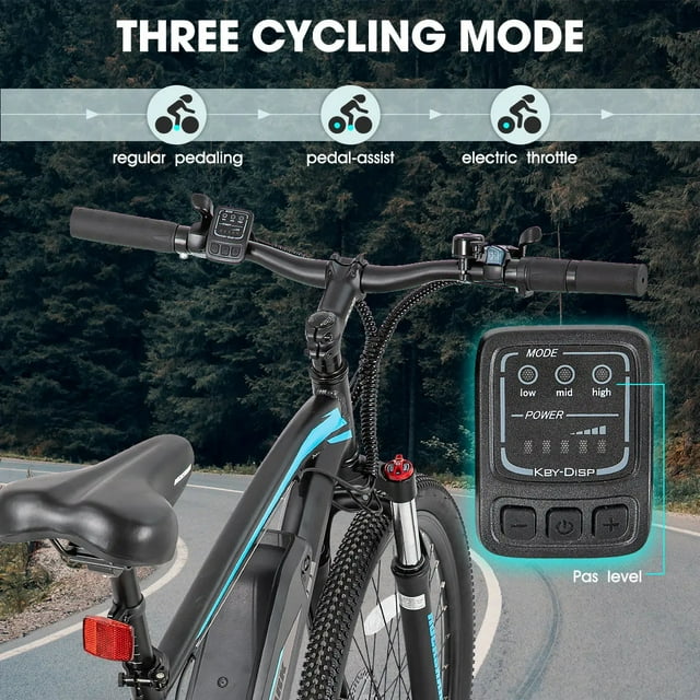 Hiland Rockshark Elektrofahrrad, elektrisches Mountainbike, Aluminium, 26/27,5 Zoll, 350 W, 32 km/h, E-Bike für Erwachsene, Shimano 21-Gang-Schaltung, Scheibenbremsen, Federgabel mit herausnehmbarem 36-V-10,4-Ah-Akku