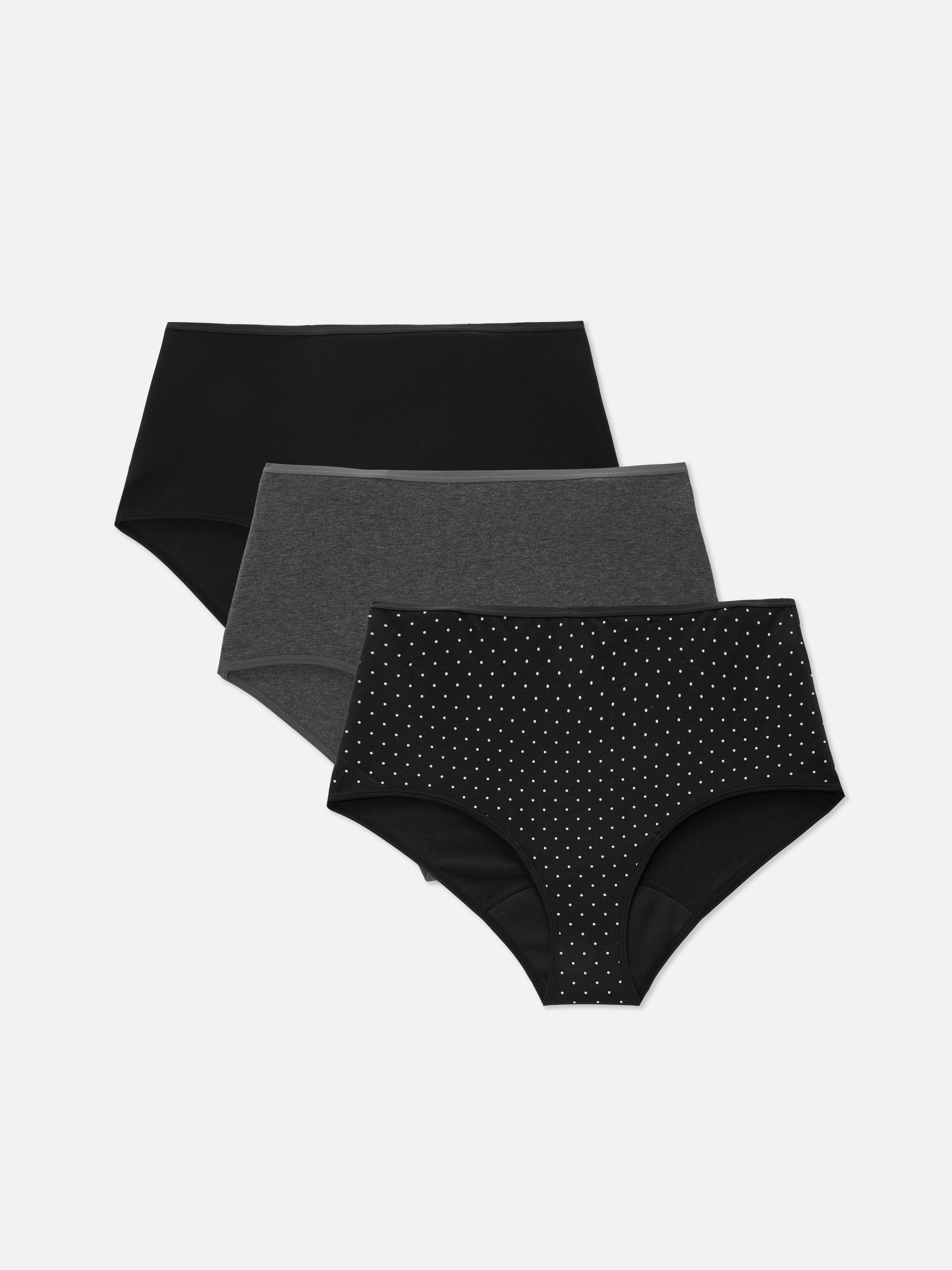 Menstruationsslips mit hohem Bund, 3er-Set. Fühlen Sie sich wohl und stilvoll in diesen Slips mit hohem Bund in drei Designs Ihrer Wahl.
