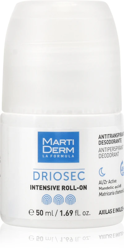 Antitranspirante roll-on MartiDerm Driosec Intensive contra transpiração excessiva.