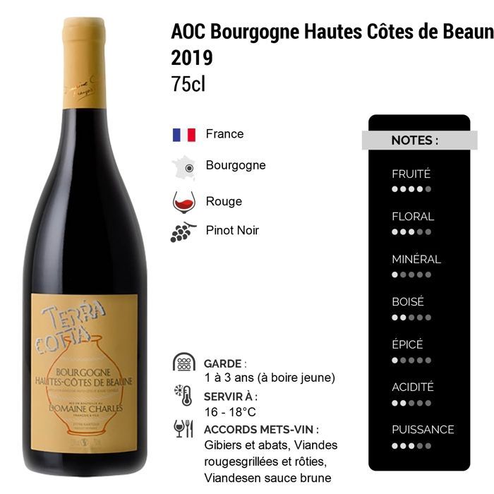 Domaine Charles François et Fils Bourgogne Hautes Côtes de Beaune Terra Cotta 2019 - Vin Rouge de Bourgogne (3x75cl)