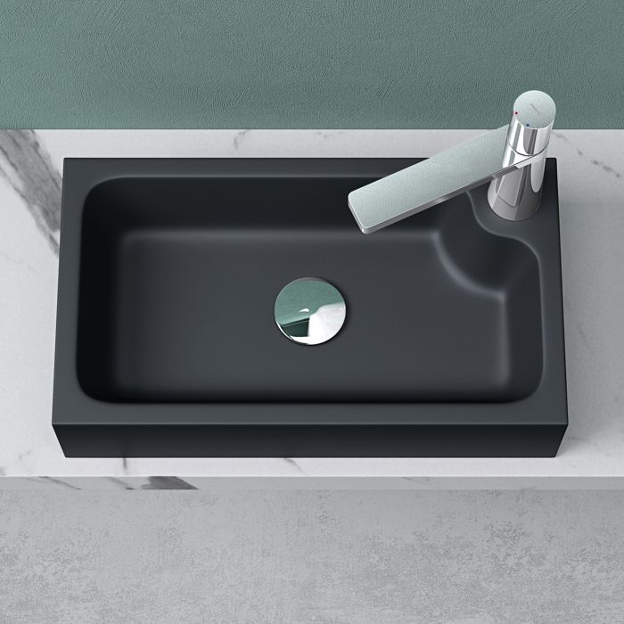 Lavatório de bancada pequeno Mai & Mai, cinza fosco/preto, 46x26x11cm, pia, lavatório para vaso sanitário, sem ladrão, Col101