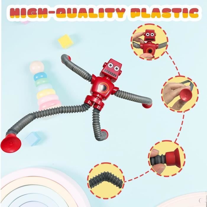 Conjunto de 4 Robôs de Brinquedo, Brinquedos Sensoriais Telescópicos com Ventosas, Brinquedos de Plástico com Luzes, Brinquedos para Crianças e Adultos