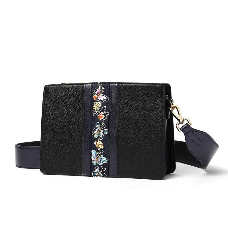Sac bandoulière femme en cuir véritable brodé, haute qualité, noir, petit sac à dos carré simple 2020