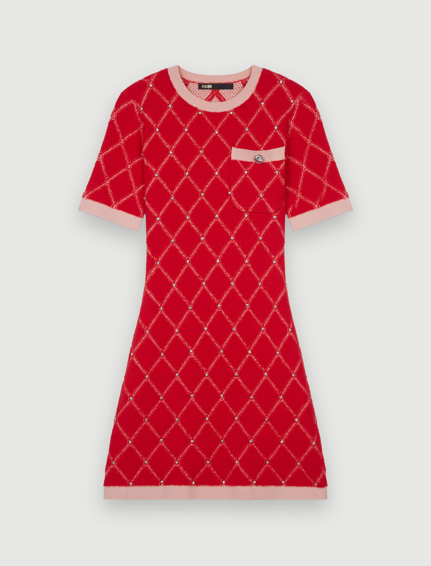 Gebreide jurk met diamanten en strass-steentjes - Rood
