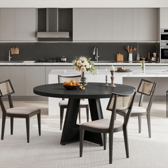 Mesa de comedor redonda de 120 x 120 x 75 cm - mesa de comedor de madera para 6 a 8 personas - para cocina, salón, color negro