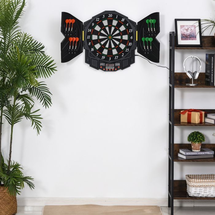 Dartbord - HOMCOM - elektronisch, 27 spellen, tot 8 spelers, LED-luidspreker - kunststof - zwart