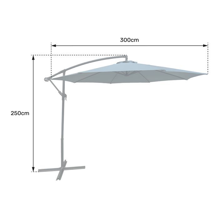 Parasol déporté OAHU rond 3m de diamètre bleu gris + housse