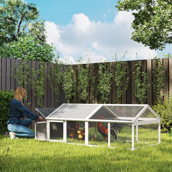 Poulailler pour poules - PawHut - avec nichoir - porte et toit ouvrable - pour 4 et 8 poules - en bois - blanc