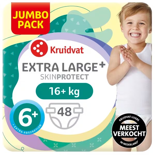 Kruidvat 6+ Extra Large Plus plenice Jumbo Pack<br>velikost 6+ (16+ kg), 48 kosov