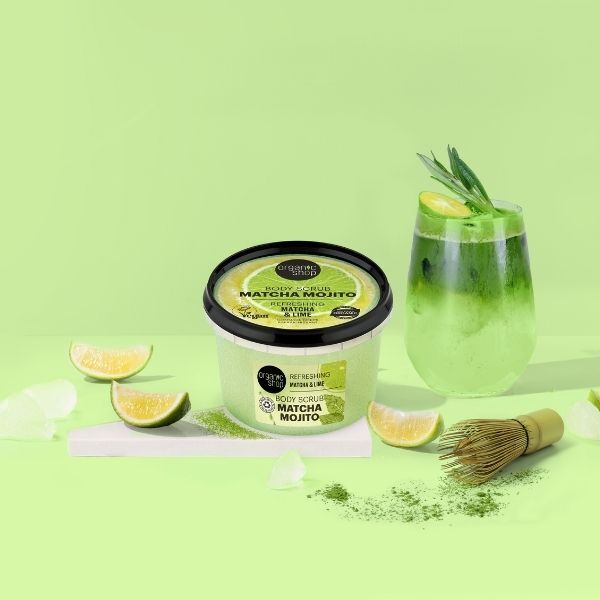 Organic Shop Matcha Mojito kūno šveitiklis su matcha ir laimu, 250 ml