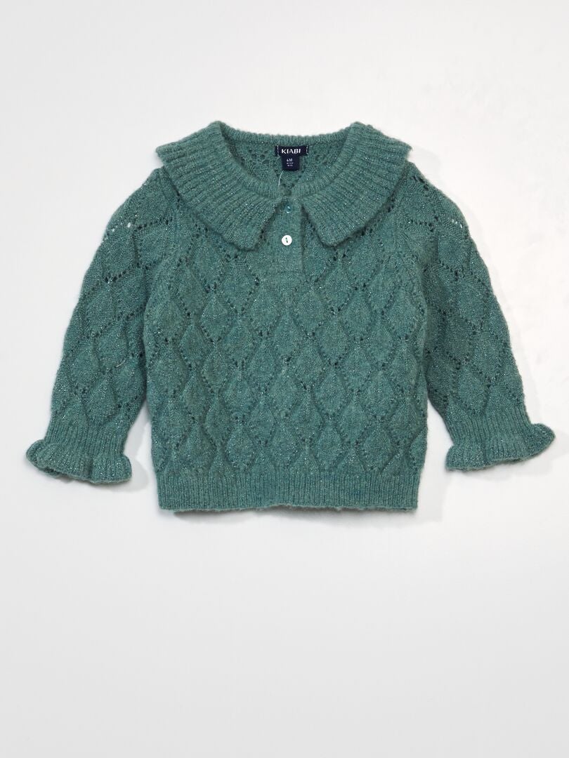 Suéter de tricô vazado - VERDE