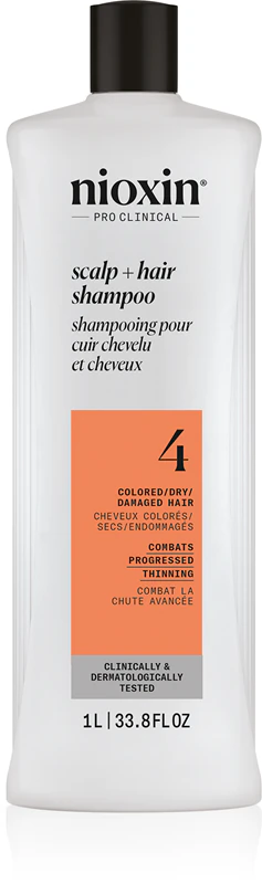 Nioxin System 4 Scalp + Hair Shampoo, een milde shampoo voor gekleurd en beschadigd haar.