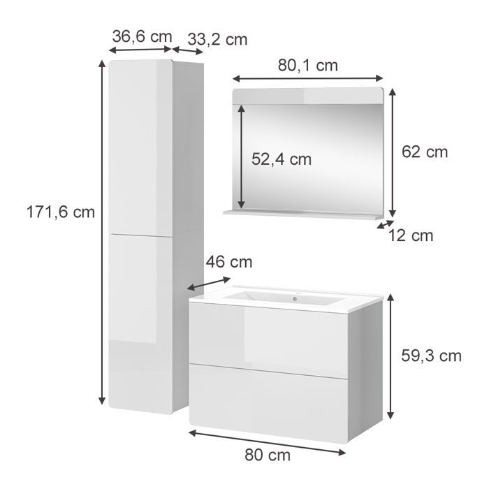 Juego de muebles de baño Izan de 4 piezas con armario alto, blanco, Vicco 41540