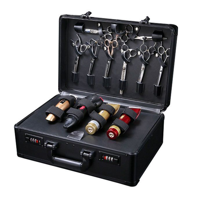 Caja de herramientas portátil para peluquería, estuche grande para herramientas de peluquería, caja de herramientas con cerradura de combinación, organizador de herramientas.