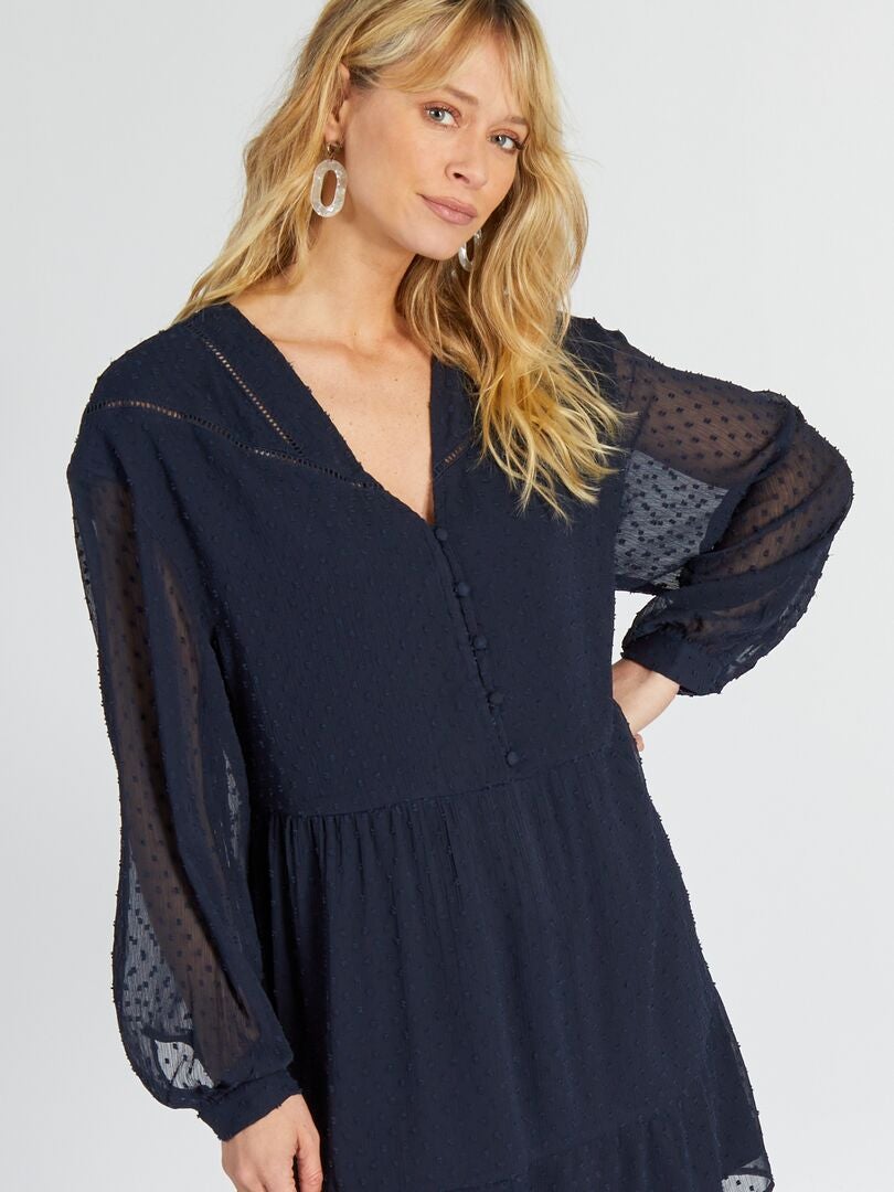 Plumetis voile jurk - BLAUW