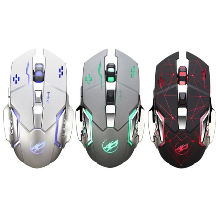 Souris Gaming sans fil rechargeable Souris optique USB silencieux 1600dpi pour ordinateur portable PC Gris