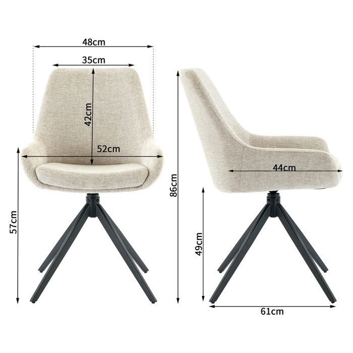 Conjunto de 6 cadeiras de jantar DYHOME, cadeira de jantar giratória, cadeira de jantar sem braços, cinza