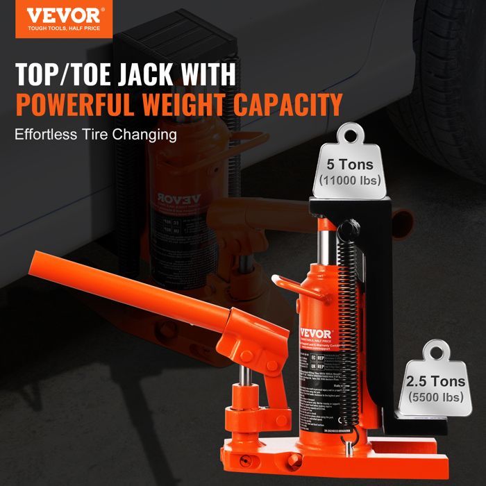 Gato hidráulico de pie VEVOR 2.5T - Gato para maquinaria con capacidad de elevación de 5T para maquinaria de alto nivel, uso industrial.