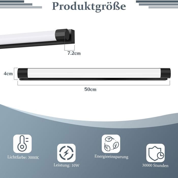 Aplique de pared LED negro Homefire para espejo de baño, 50 cm - 10 W, grado de protección IP44.