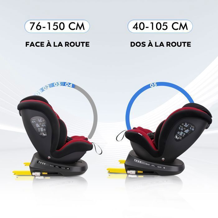 Reecle i-Size Siège Auto 360° Pivotant ISOFIX 40-150 cm, de la naissance à 12 ans (0-36 kg), ECE R129, Rouge