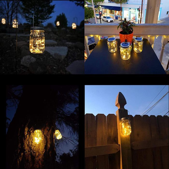 Juego de 6 tapas solares de vidrio para macetas, con 20 LED cada una y ganchos para decoración exterior (macetas no incluidas).