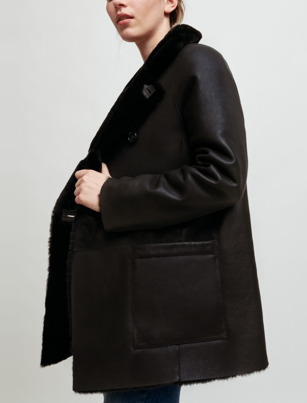 Palton reversibil din sherpa - Negru