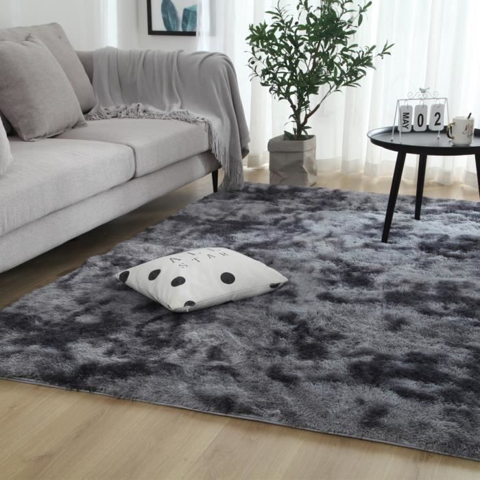 Tapis de Salon Shaggy 120 x 160cm en Peluche Gris Foncé Fibre de Polypropylène Souple Tapis Antidérapante