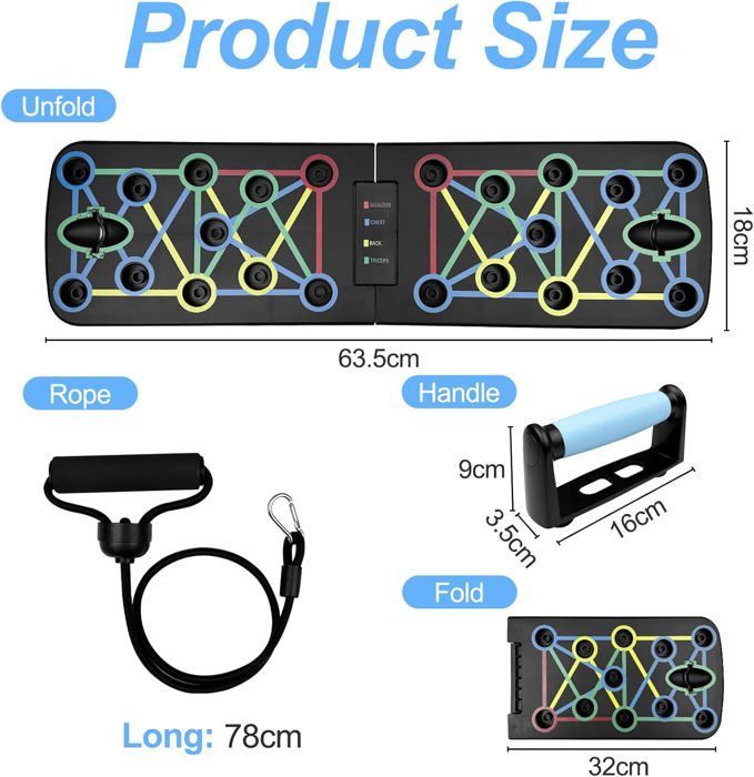 Tabla para flexiones - HAUTSTORE - Plegable, multifuncional - Ergonómica - Con 2 bandas de resistencia - Negra