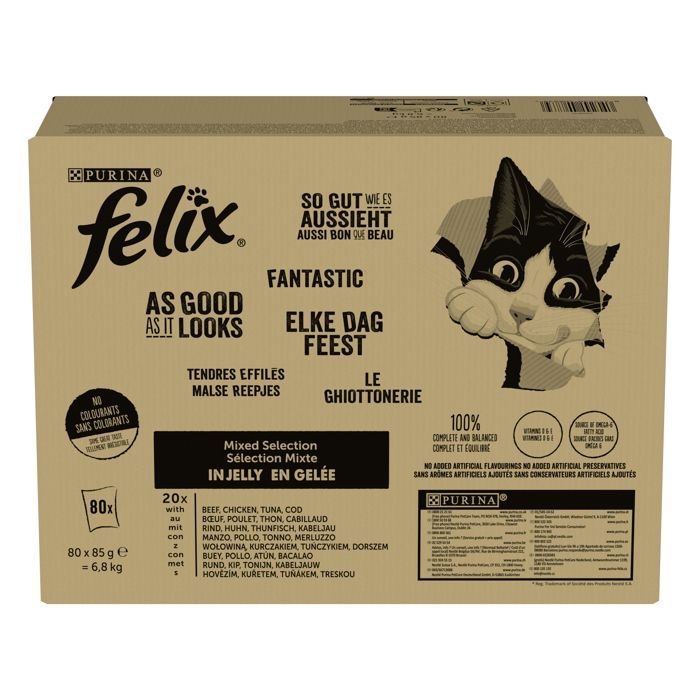 FELIX Tendres Effilés en Gelée - Sélection Mixte - 80x85g - Sachets fraîcheur pour chat adulte